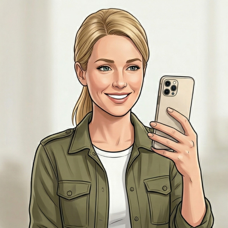 Woman recording a personal video message for a Perfect Sentiment card.